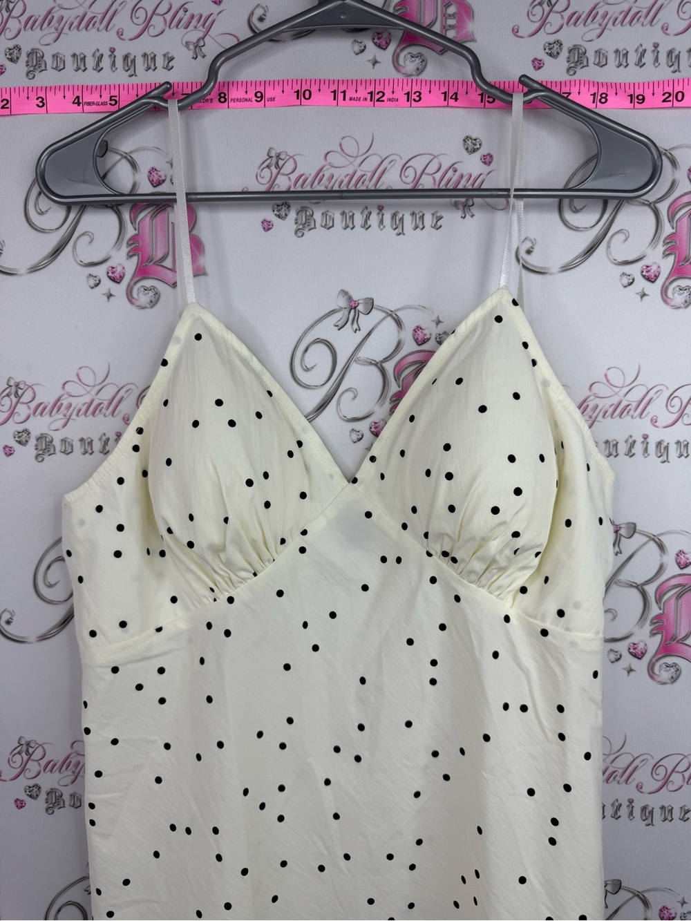 Simons ICONE dress dotted Cream Slip Dress with Black Polka Dots - Picture 3 of 11